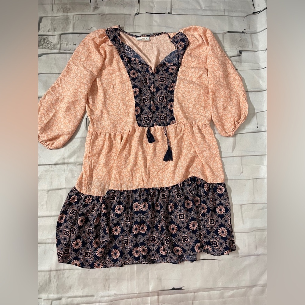 Bobeau Peach and Navy Floral Dress
